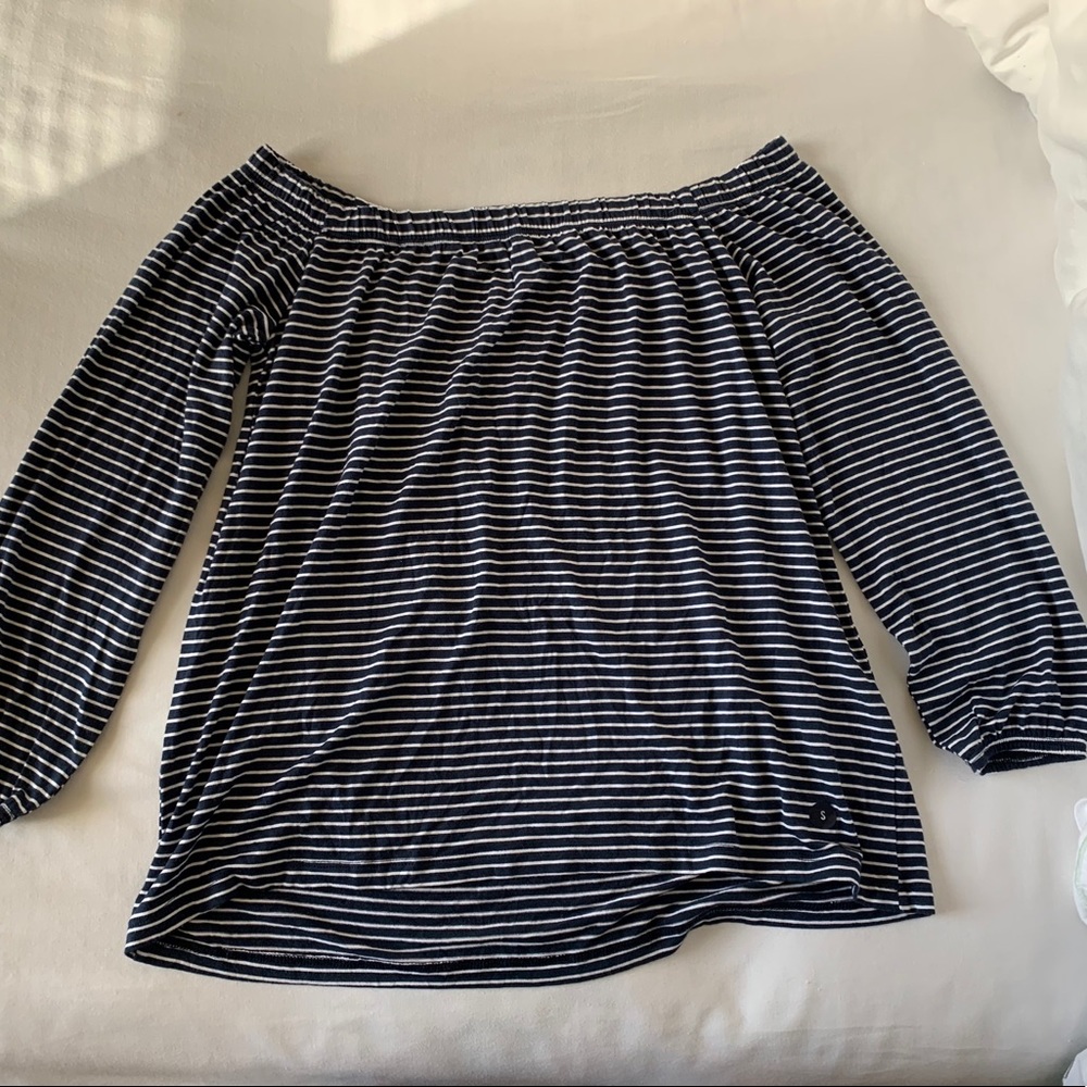 hollister strapless blue & white striped top